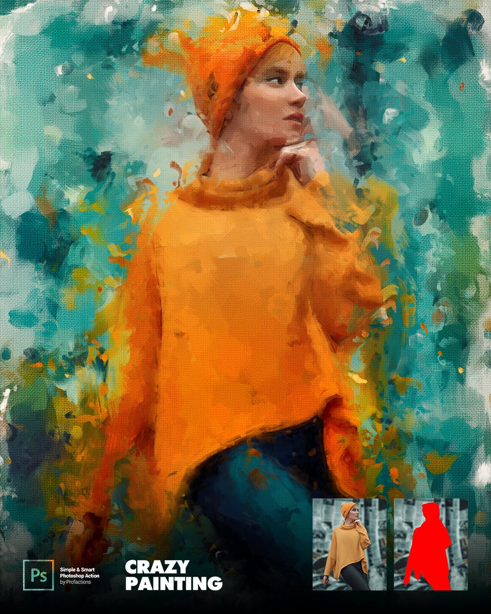 疯狂绘画效果照片处理Photoshop动作 Crazy Painting Photoshop Action 插件预设 sucaiwan.com