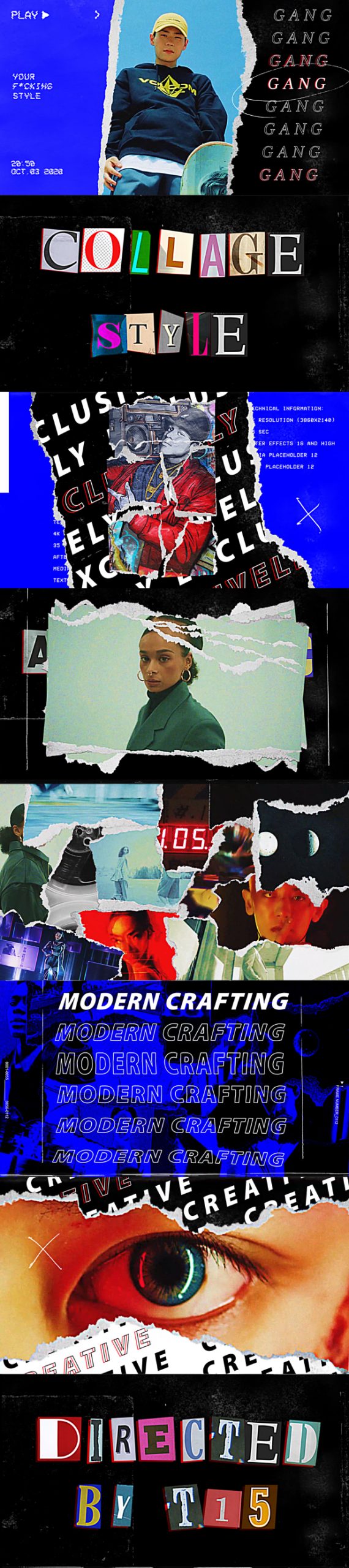 复古潮流手工剪纸美学贴纸涂鸦VHS撕纸开场片头AE模板 Aesthetics Collage 插件预设 sucaiwan.com
