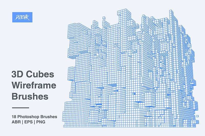 三维立方体线框图PS笔刷 笔刷资源 sucaiwan.com