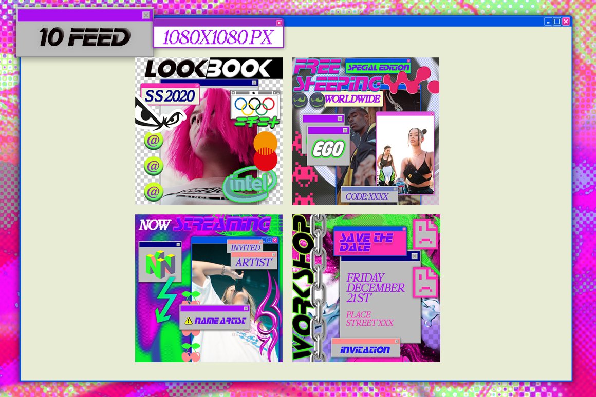 复古Win95元素贴纸像素化可编辑PSD模板 HYPERHIRO Retro templates instagram 图片素材 sucaiwan.com