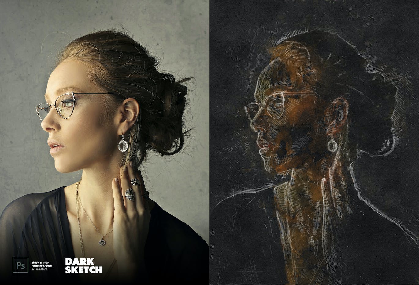 深色素描效果照片处理Photoshop动作 Dark Sketch Photoshop Action 插件预设 sucaiwan.com