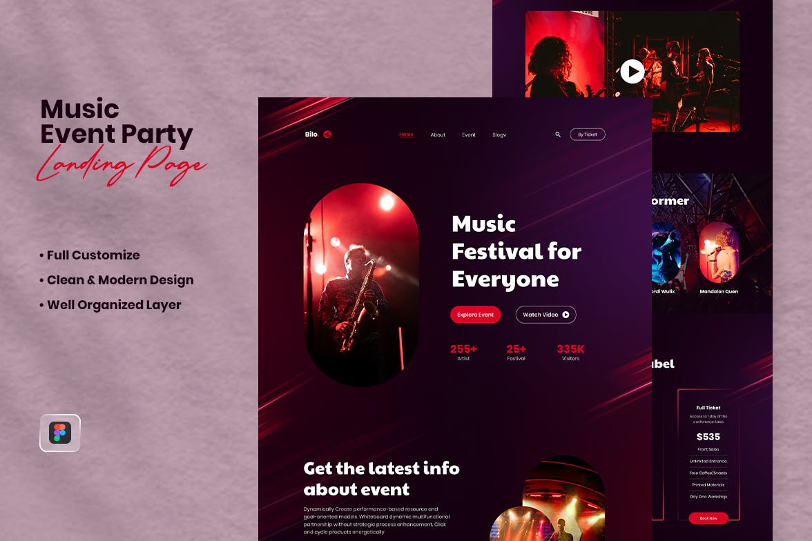 音乐活动网站着陆页模板 Music Event Landing Page – Bilo APP UI sucaiwan.com