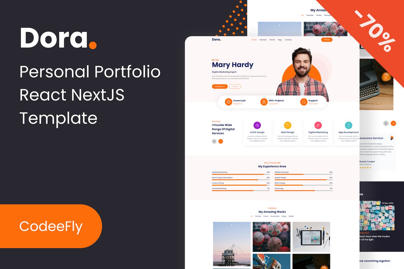 个人作品集网站响应式React单页模板 Dora – Personal Portfolio React NextJS Template APP UI sucaiwan.com