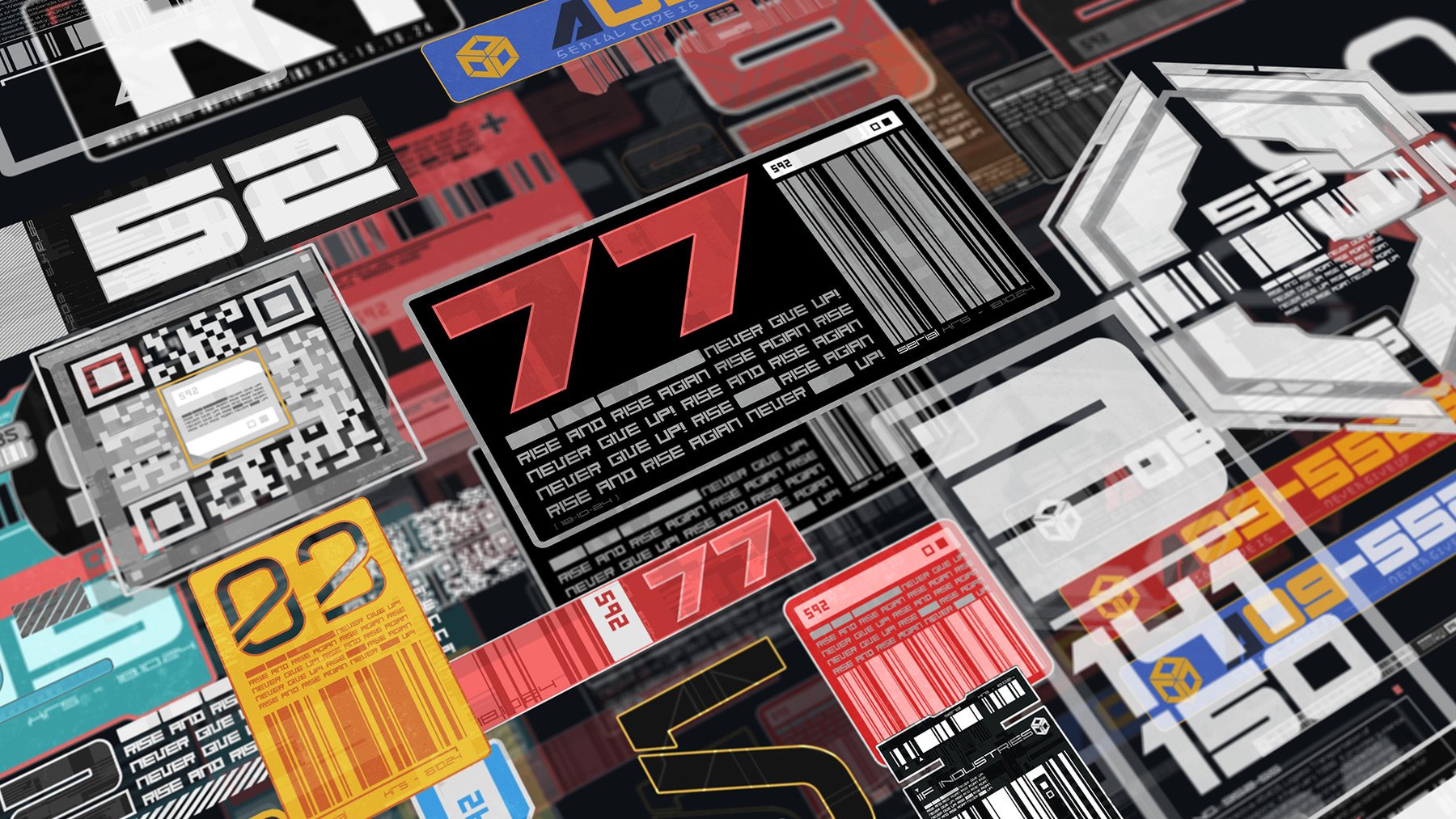 360+赛博朋克网络危险标志编号贴花套装PNG素材 360+ CyberPunk decals Bundle 图片素材 sucaiwan.com