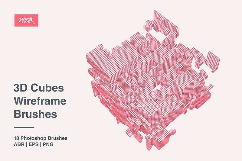 三维立方体线框图PS笔刷 笔刷资源 sucaiwan.com