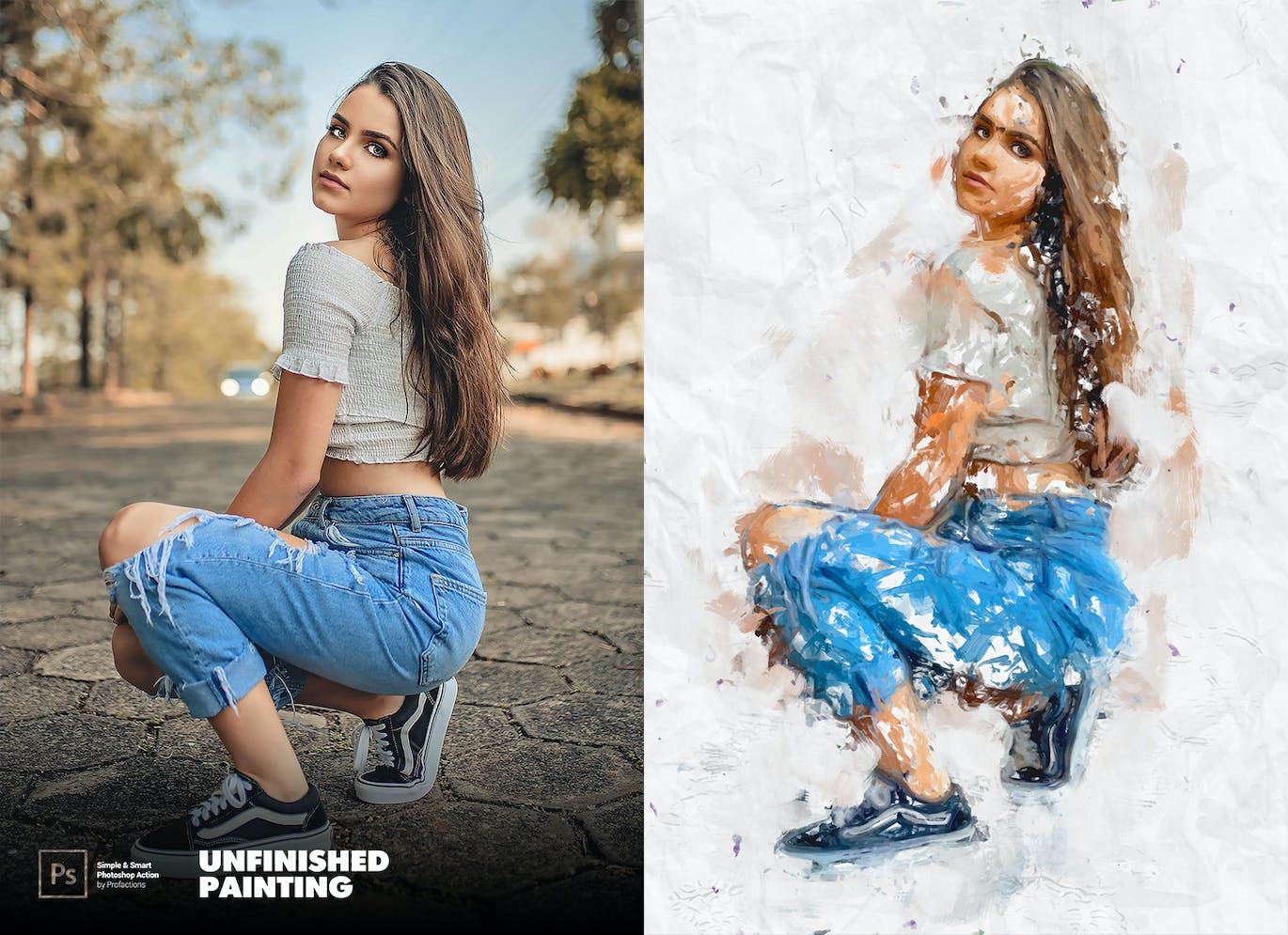 未完成的绘画效果照片处理ps动作 Unfinished Painting Photoshop Action 插件预设 sucaiwan.com