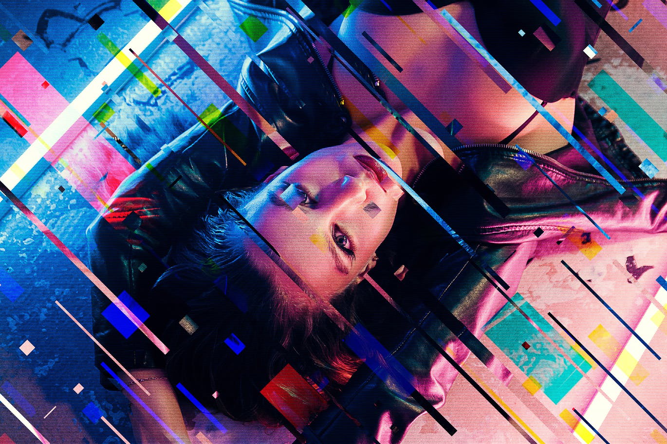 几何形状毛刺PS照片效果模板 Anaglitch Photoshop Effect 插件预设 sucaiwan.com