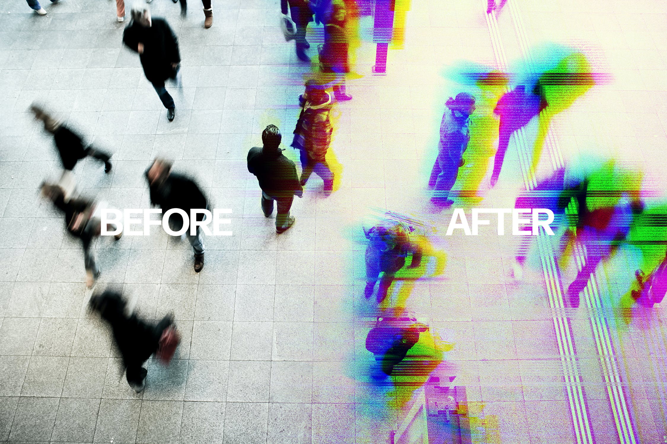 失真毛刺PS照片效果模板 Glitch Photoshop Effect 插件预设 sucaiwan.com