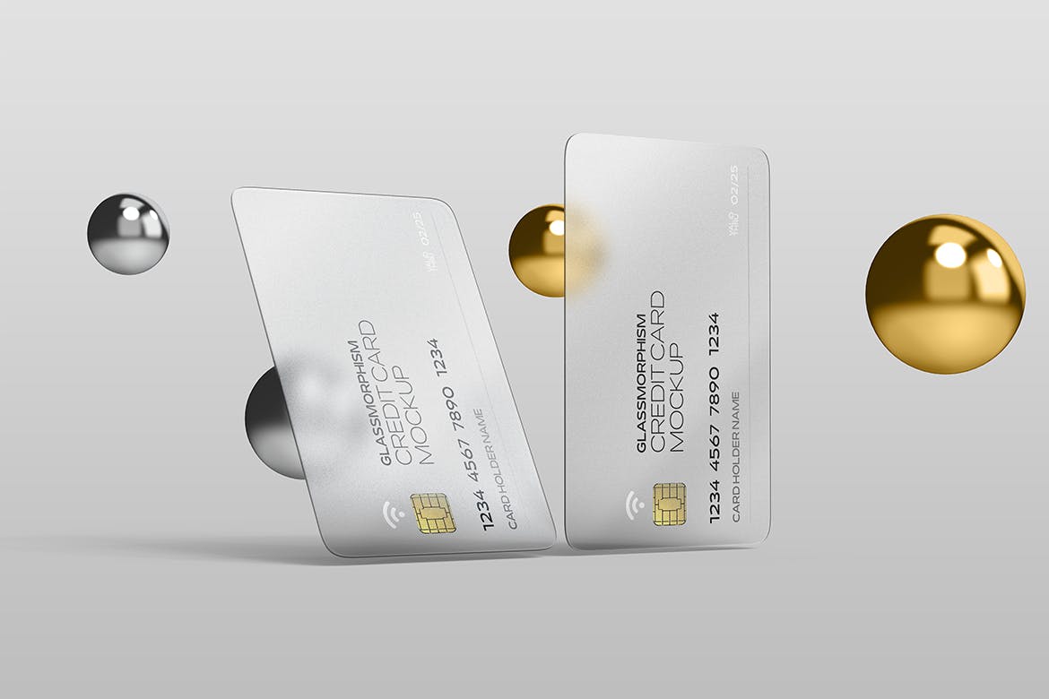 磨砂玻璃效果信用卡设计样机 Glass Effect Credit Card Mockups 样机素材 sucaiwan.com