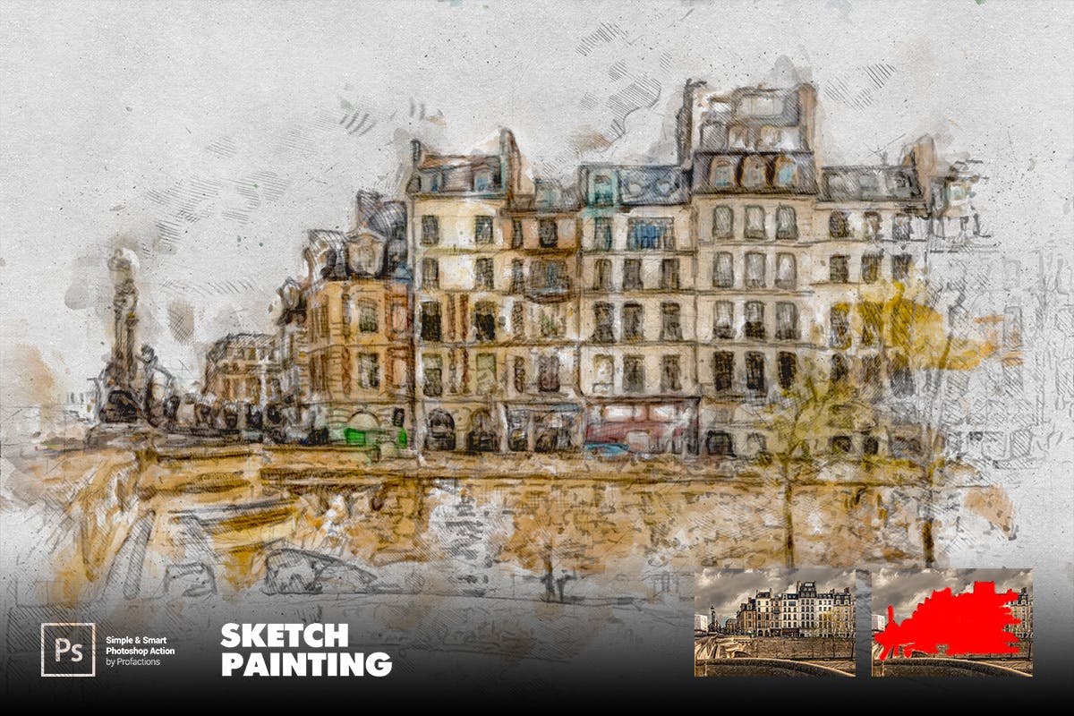 素描绘画效果照片处理ps动作 Sketch Painting Photoshop Action 插件预设 sucaiwan.com