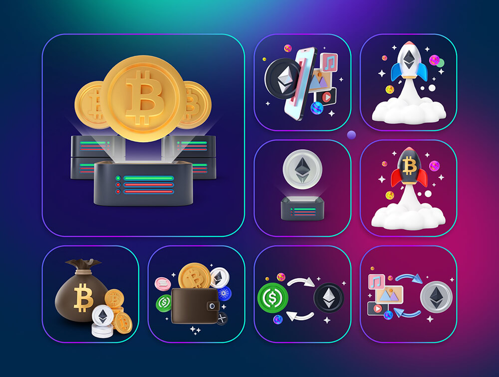 加密货币3D插画 图标素材 sucaiwan.com