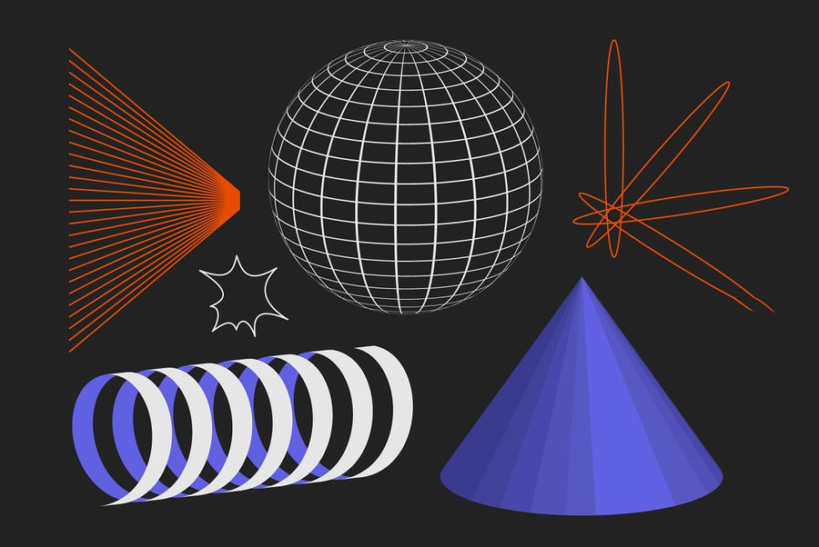 PS资源-90款3D立体几何形状带纹理矢量平面图形PNG素材 图片素材 sucaiwan.com