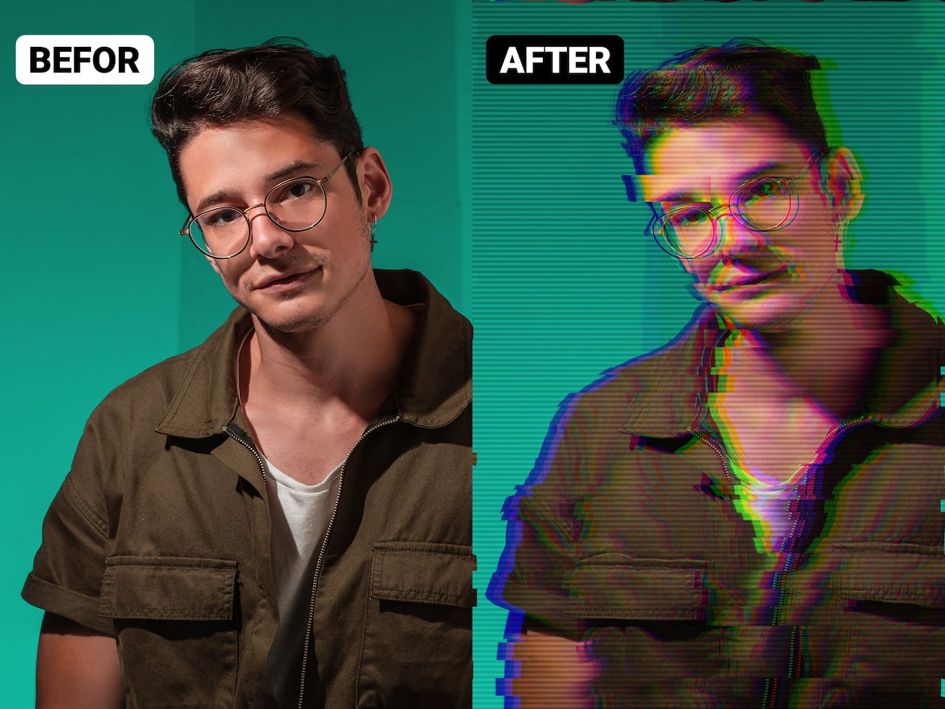 故障失真效果PS动作模板 Glitch Effect Photoshop Action 插件预设 sucaiwan.com