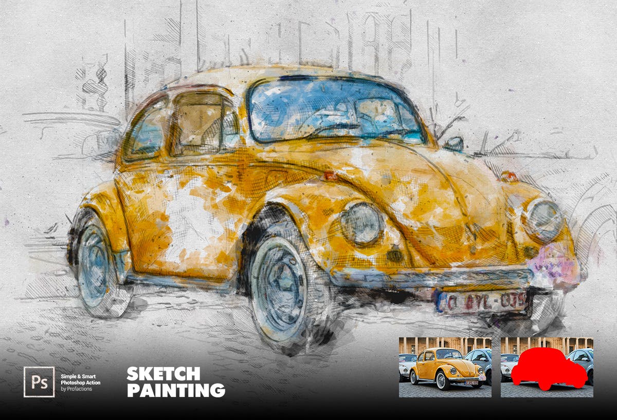 素描绘画效果照片处理ps动作 Sketch Painting Photoshop Action 插件预设 sucaiwan.com