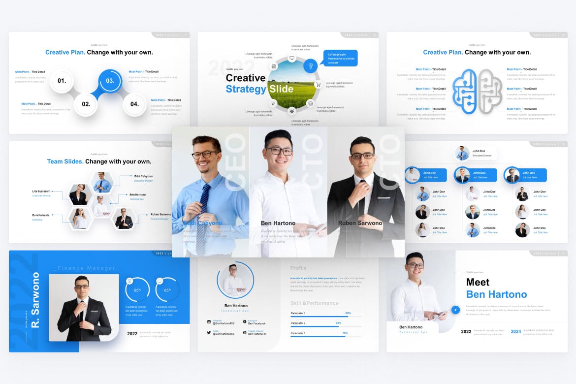 简介/团队和战略PPT创意模板 Profile, Team & Strategy PowerPoint Template 幻灯图表 sucaiwan.com