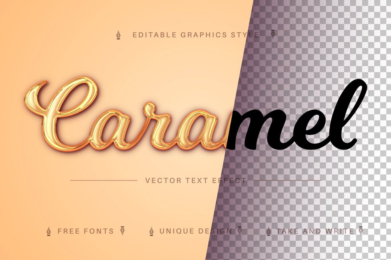 焦糖矢量文字效果字体样式 Caramel – Editable Text Effect, Font Style 插件预设 sucaiwan.com