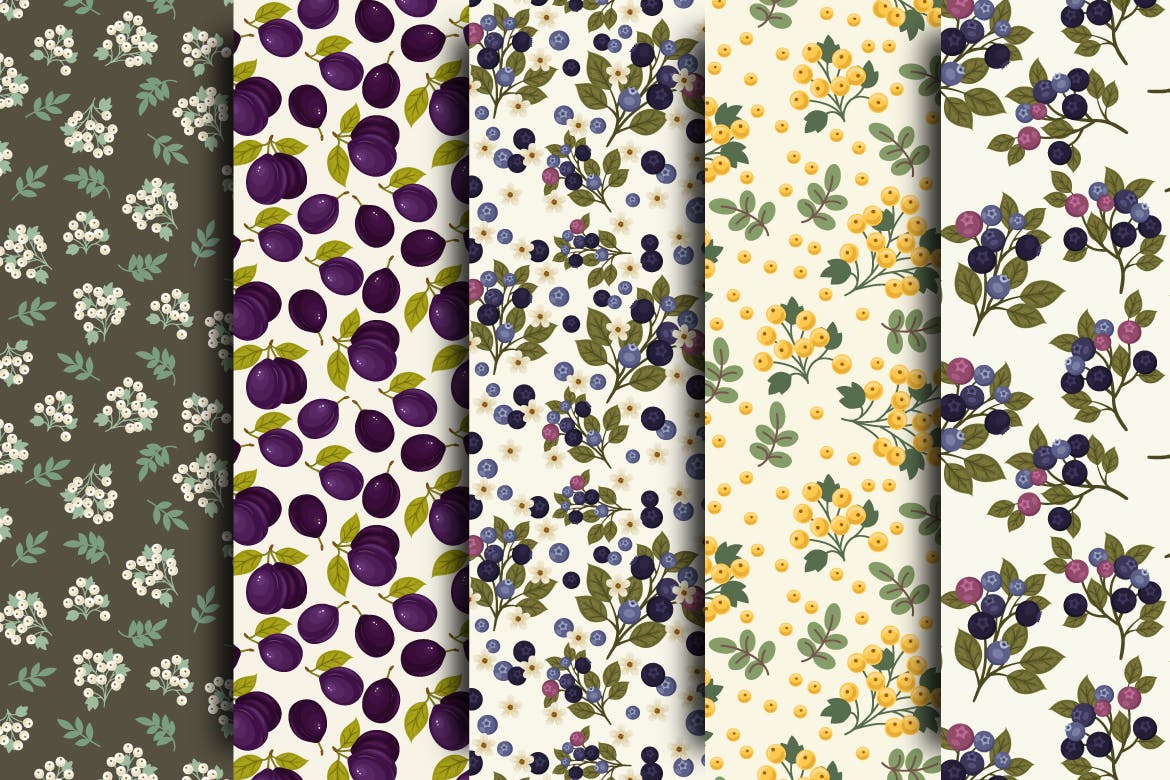 蔬菜水果和鸟类无缝图案 Garden Seamless Patterns 图片素材 sucaiwan.com