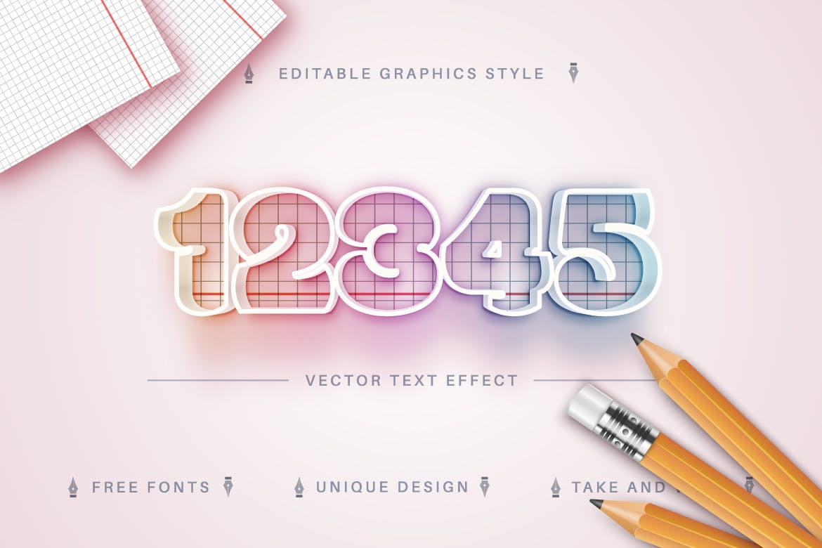 课本网格矢量文字效果字体样式 School Textbook – Editable Text Effect, Font Style 插件预设 sucaiwan.com