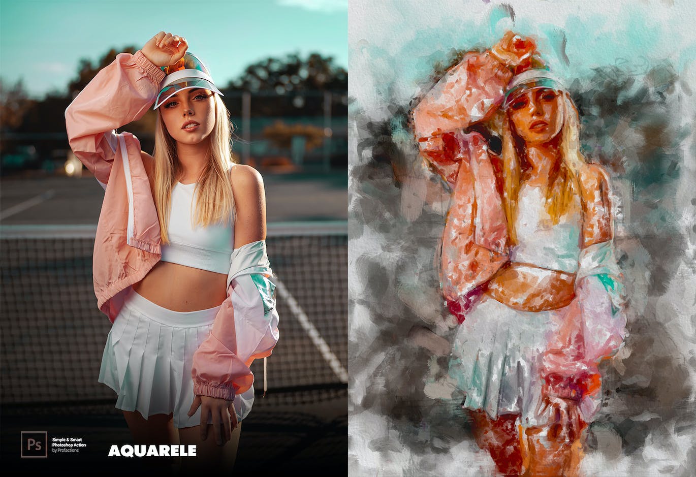水彩画效果照片处理ps动作 Aquarelle Photoshop Action 插件预设 sucaiwan.com