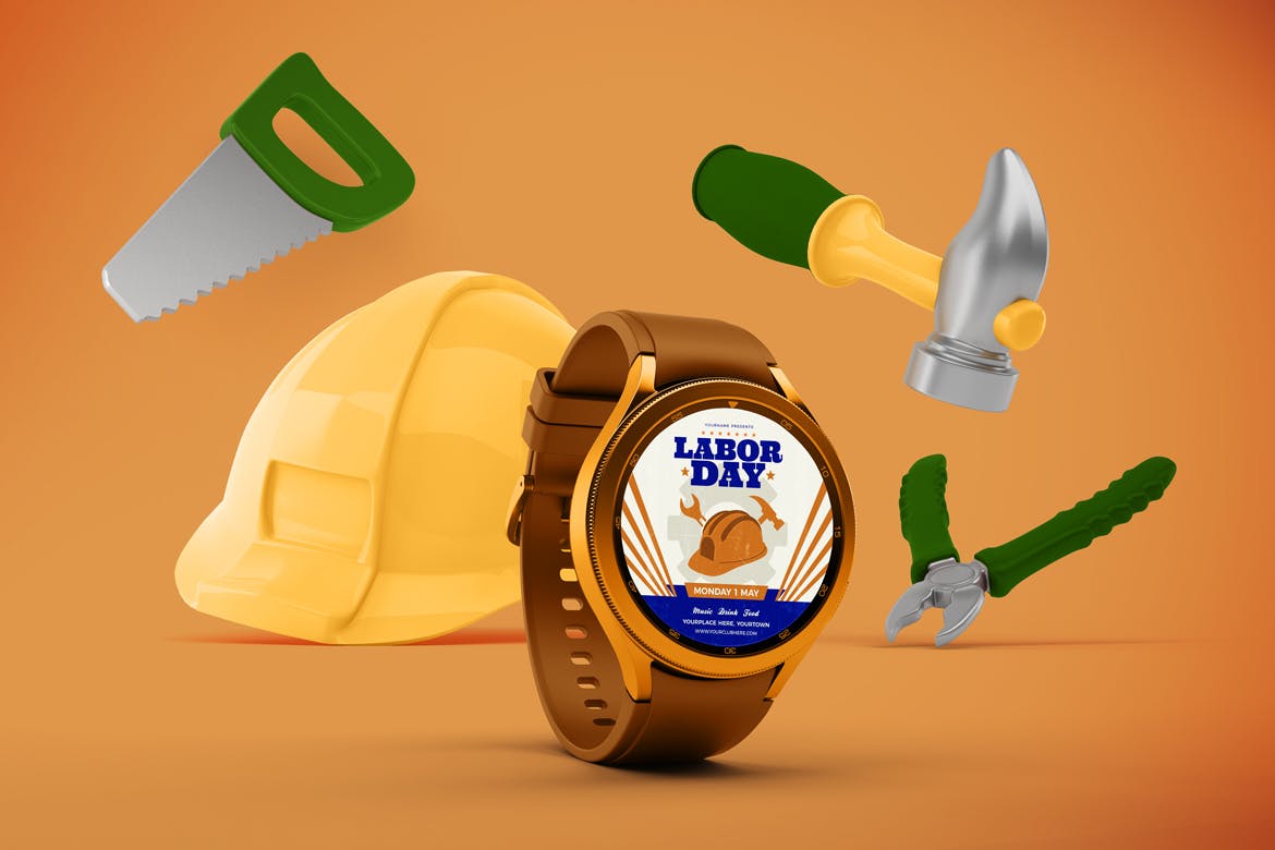 劳动节元素三星Watch 4手表样机 Watch 4 Labor Day 样机素材 sucaiwan.com