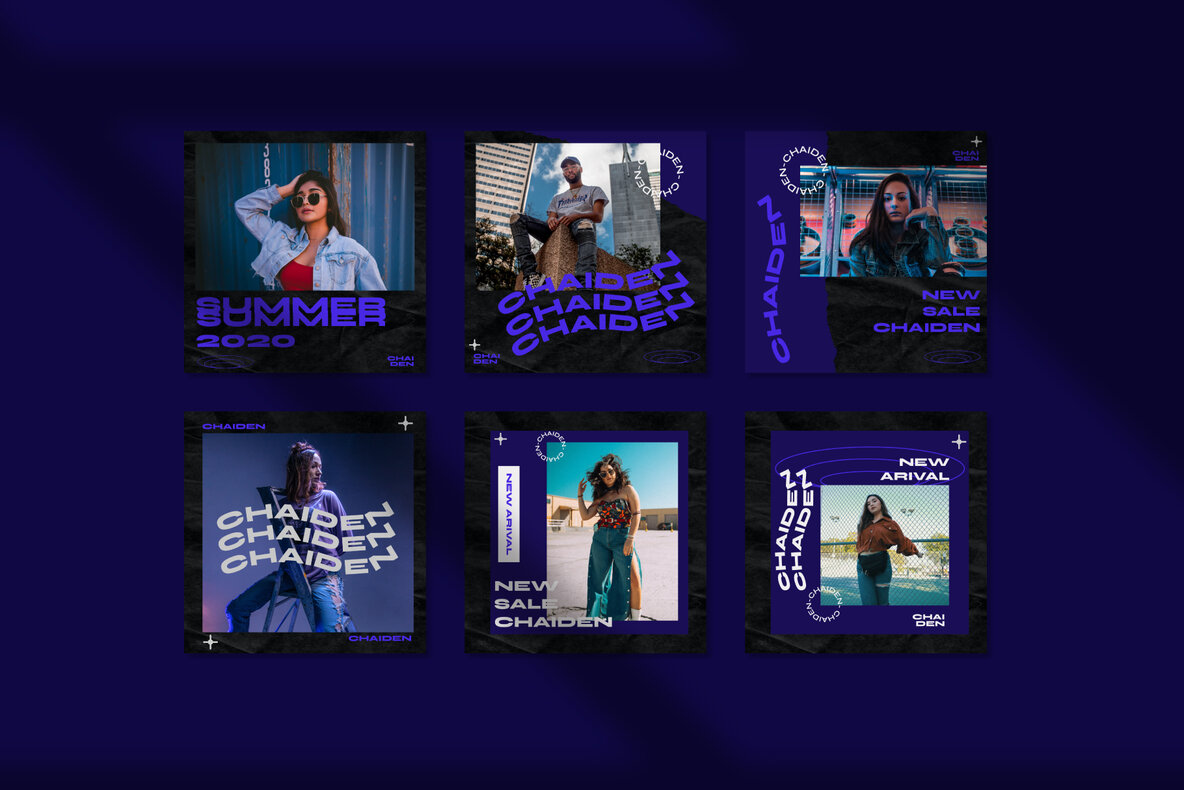 深蓝色时髦现代社交体育运动错版文字PSD模板 Chaiden – Instagram Template 设计素材 sucaiwan.com