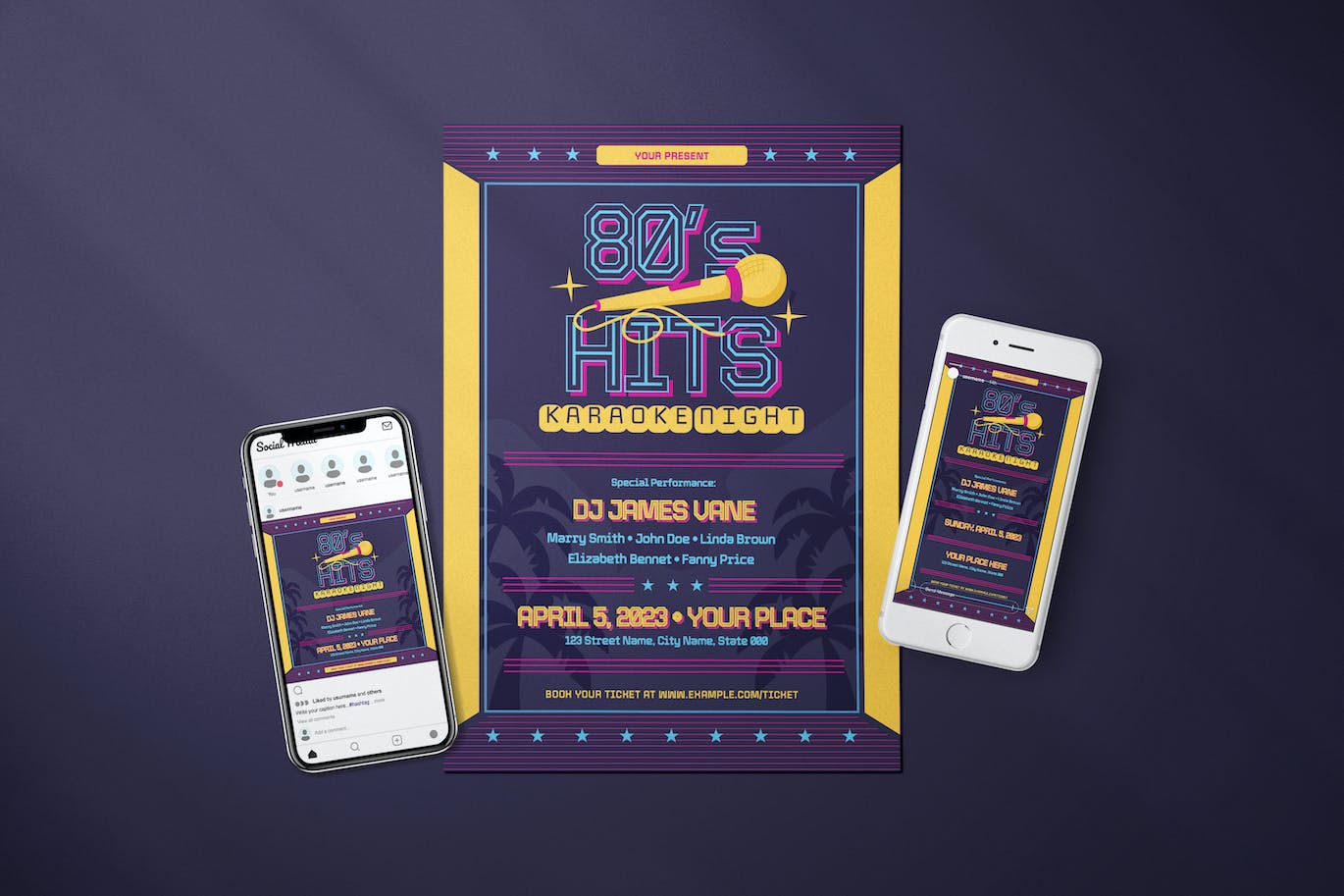 80年代卡拉OK之夜海报传单媒体套件 Karaoke Night 80s – Flyer Media Kit 设计素材 sucaiwan.com