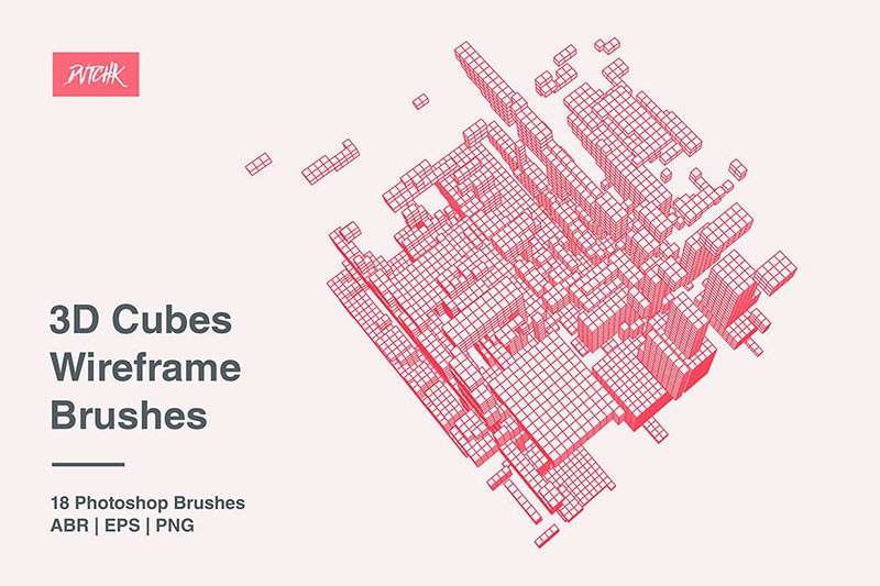 三维立方体线框图PS笔刷 笔刷资源 sucaiwan.com