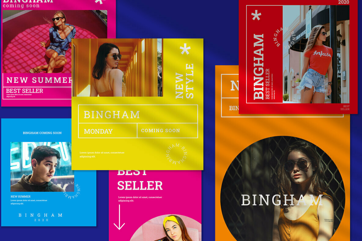 潮流现代社交错版文字PSD模板Bingham – Instagram Post and Stories 设计素材 sucaiwan.com