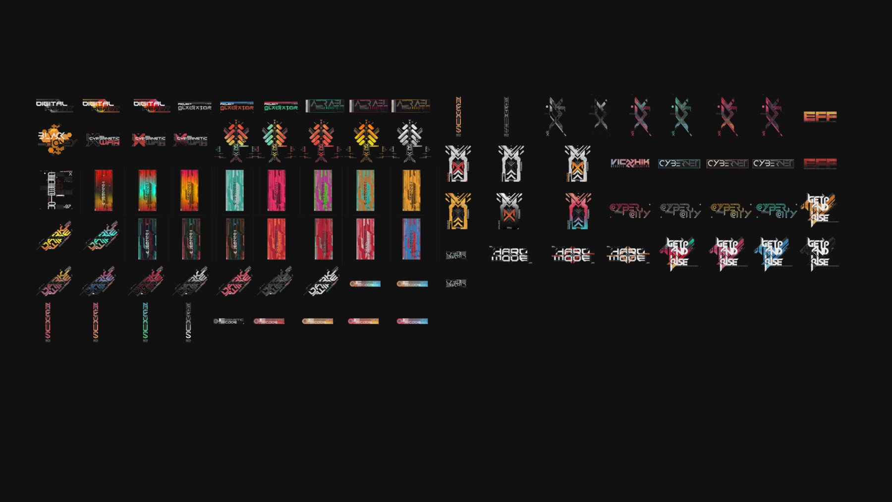 360+赛博朋克网络危险标志编号贴花套装PNG素材 360+ CyberPunk decals Bundle 图片素材 sucaiwan.com