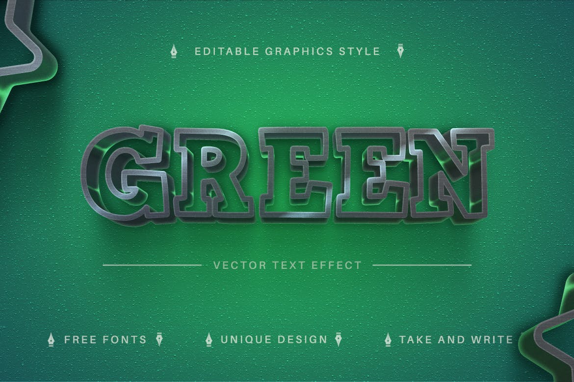 时尚绿色矢量文字效果字体样式 Stylish Green – Editable Text Effect, Font Style 插件预设 sucaiwan.com
