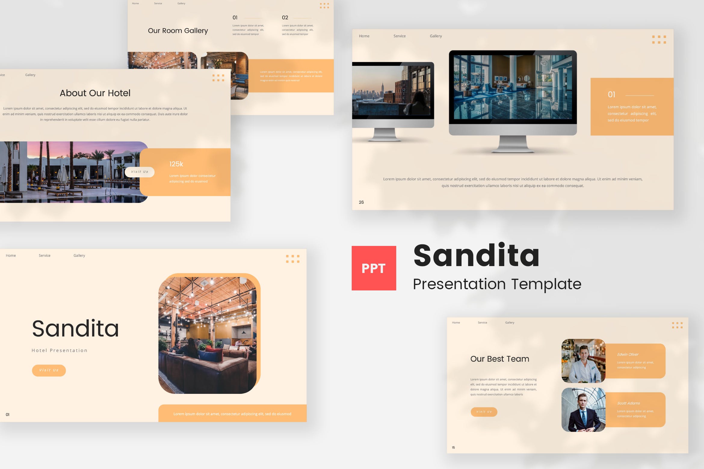 旅行酒店演示文稿PPT模板 Sandita – Hotel PowerPoint Template 幻灯图表 sucaiwan.com