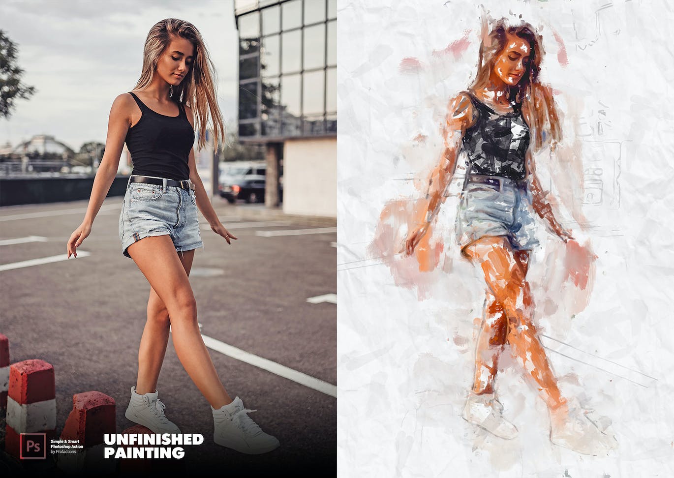 未完成的绘画效果照片处理ps动作 Unfinished Painting Photoshop Action 插件预设 sucaiwan.com