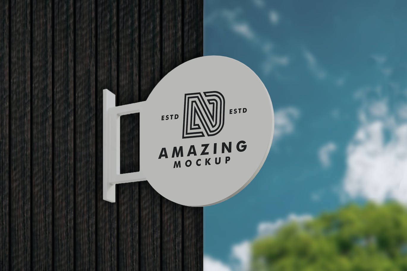 白色圆形招牌广告样机图 Sign Mockup 样机素材 sucaiwan.com