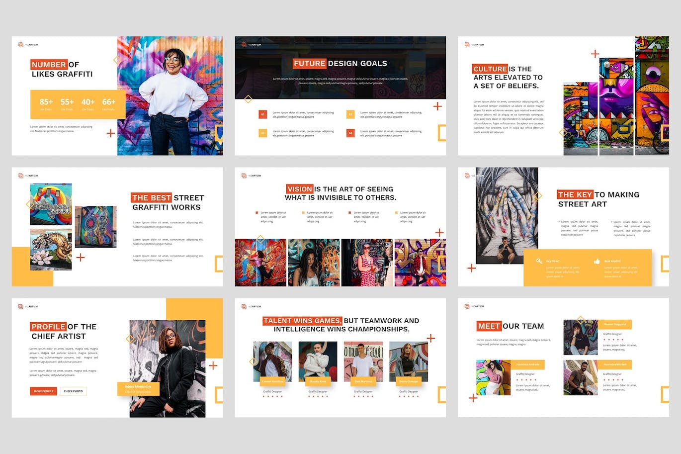 波普艺术和涂鸦Google幻灯片模板素材 Vizartizm – Pop Art Google Slides Template 幻灯图表 sucaiwan.com