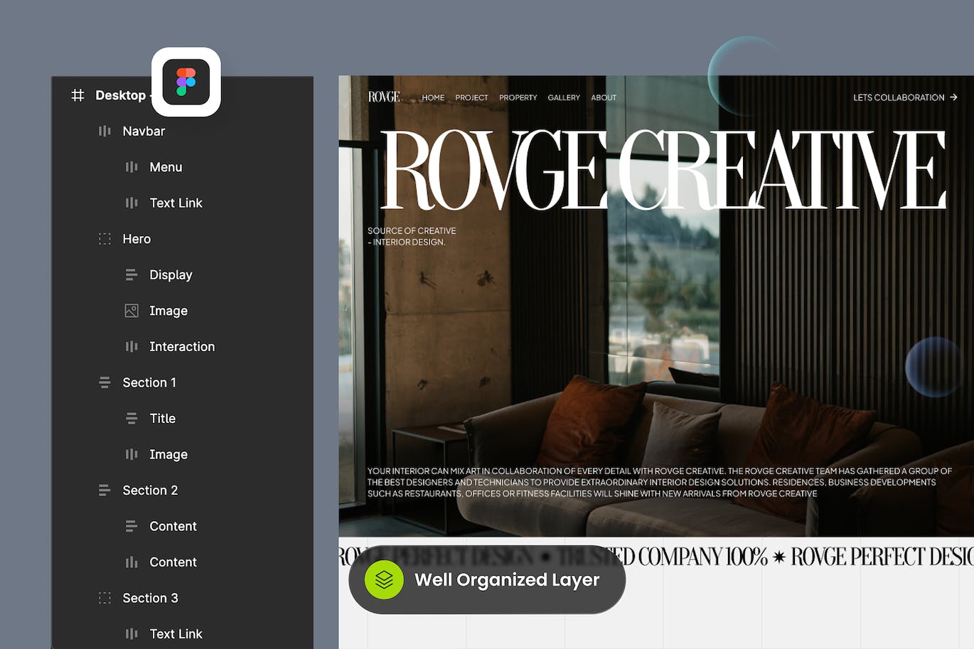室内设计网站着陆页模板 Rovge – Interior Design Landing Page APP UI sucaiwan.com