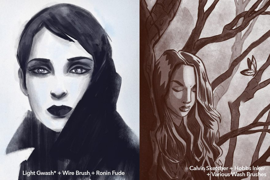 Procreate笔刷-水墨画水性画笔效果Procreate笔刷素材下载 笔刷资源 sucaiwan.com