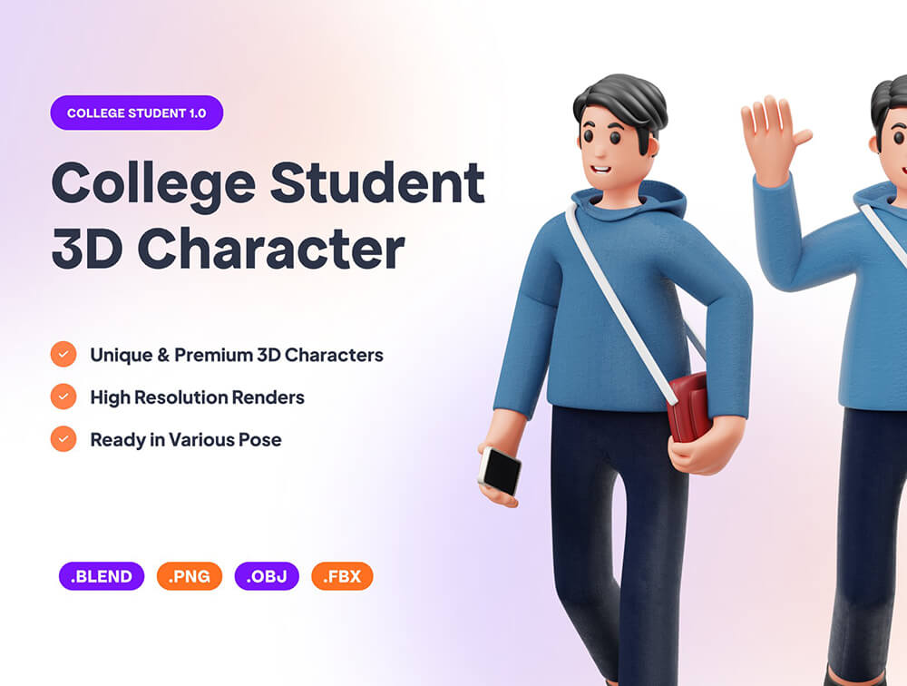 大学生3D人物插画 设计素材 sucaiwan.com