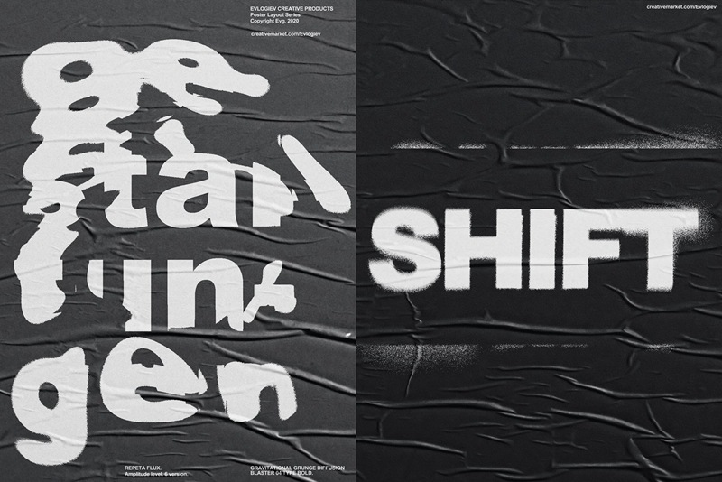 20个潮流抽象视觉海报标题特效字体设计智能贴图样机模板 Typographic Poster Layouts No.01 样机素材 sucaiwan.com
