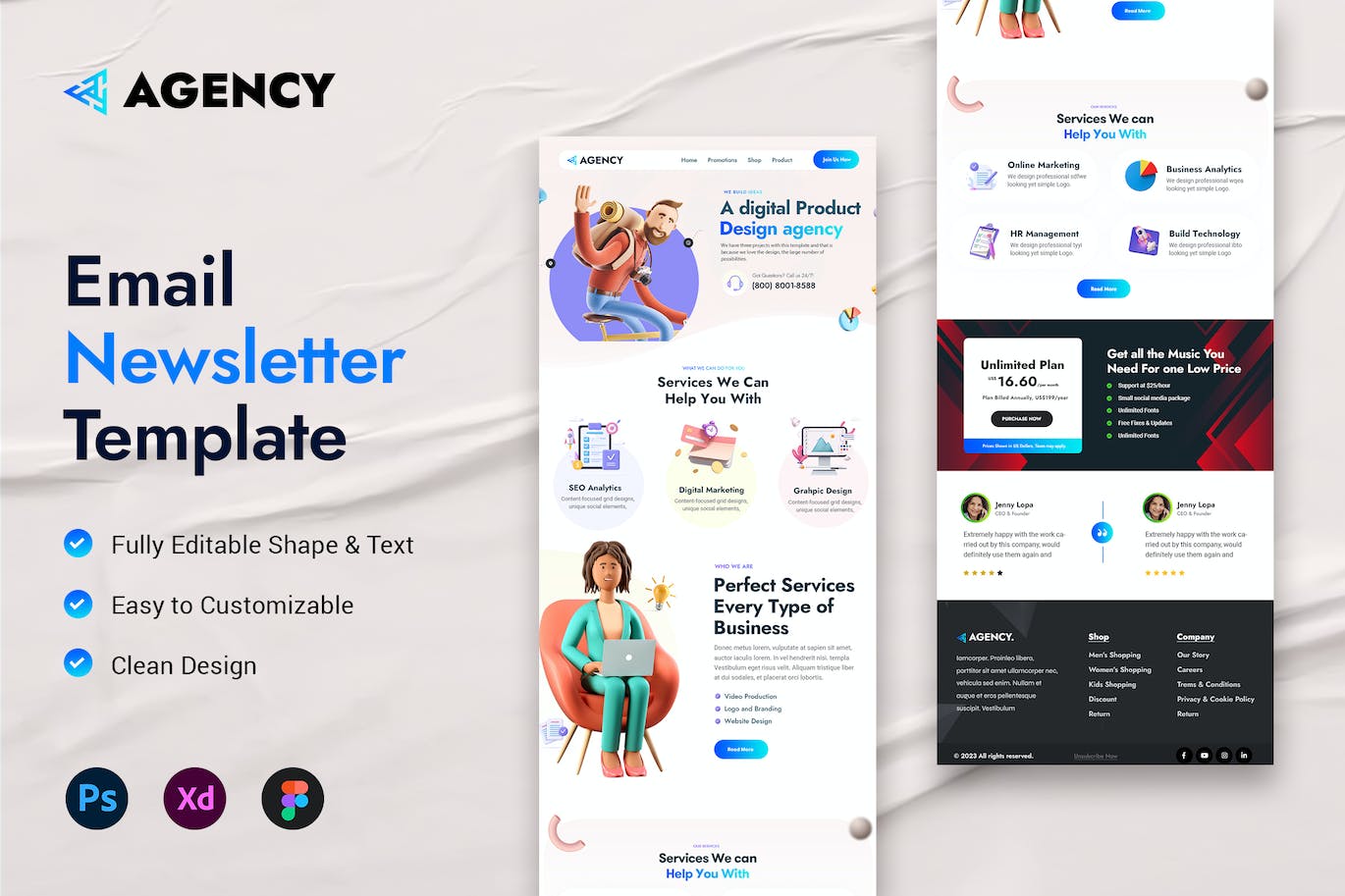 营销服务电子邮件模板 Agency – Marketing Services Email Template APP UI sucaiwan.com