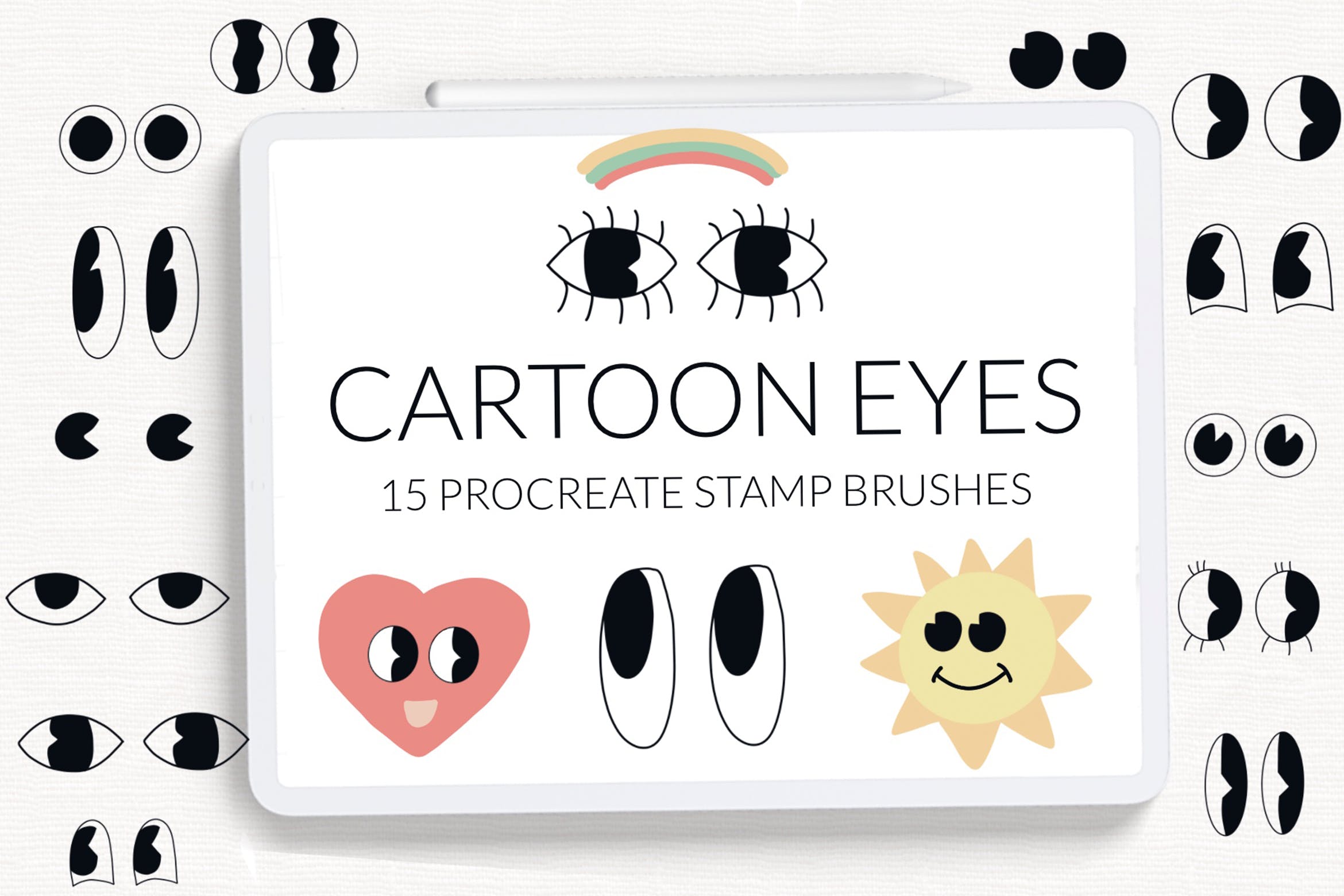 复古卡通眼睛Procreate印章笔刷 Retro cartoon eyes Procreate stamp brushes. 笔刷资源 sucaiwan.com