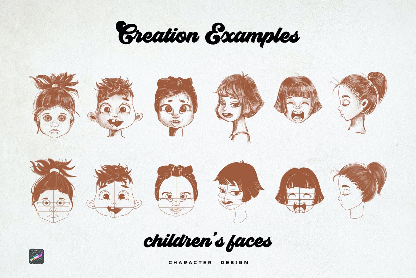 用于Procreate的可爱儿童网格笔刷 Cute Kids Grids for Procreate 笔刷资源 sucaiwan.com