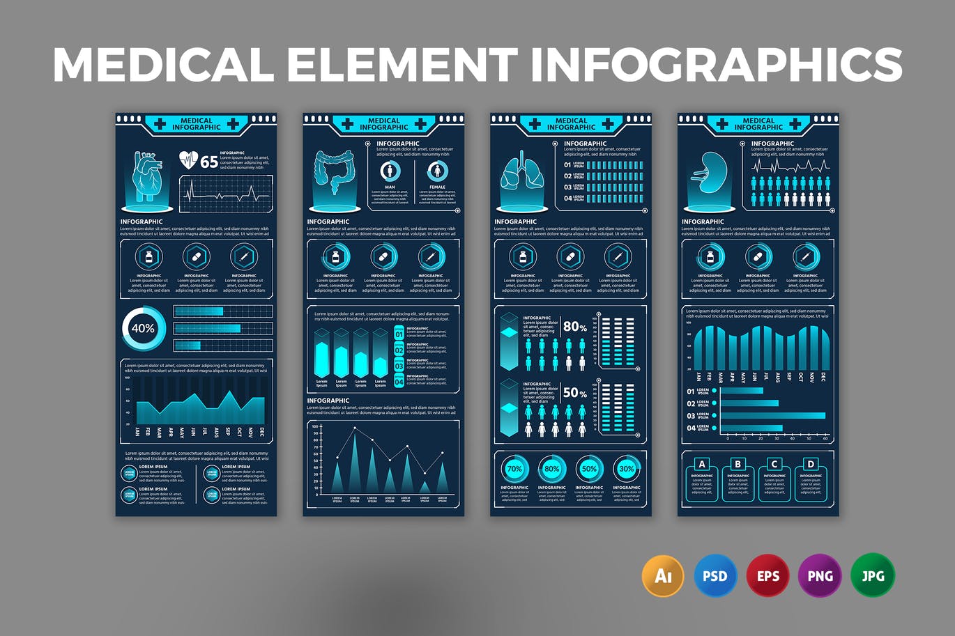 医疗元素数据信息图表设计模板 Medical Element – Infographics Design 幻灯图表 sucaiwan.com