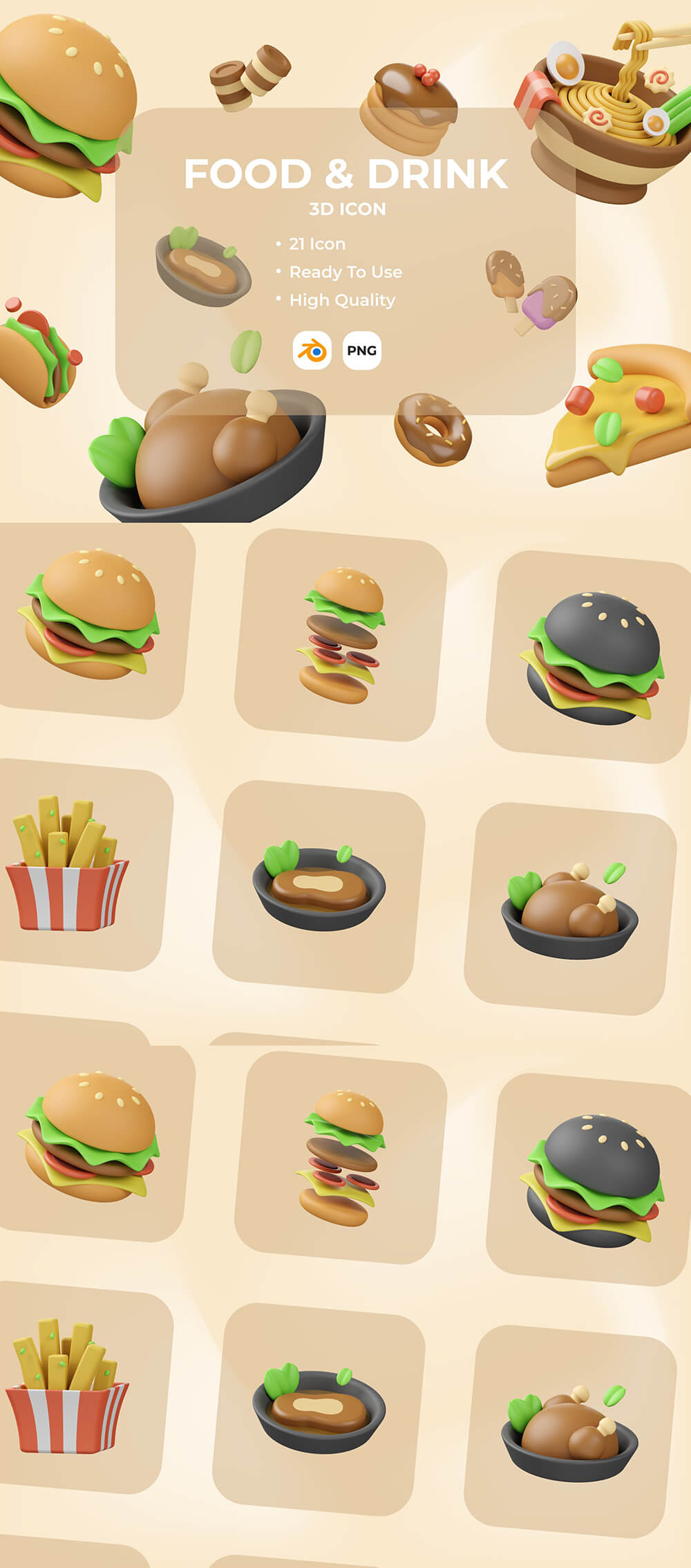 食物和饮料3D图标插画 图标素材 sucaiwan.com