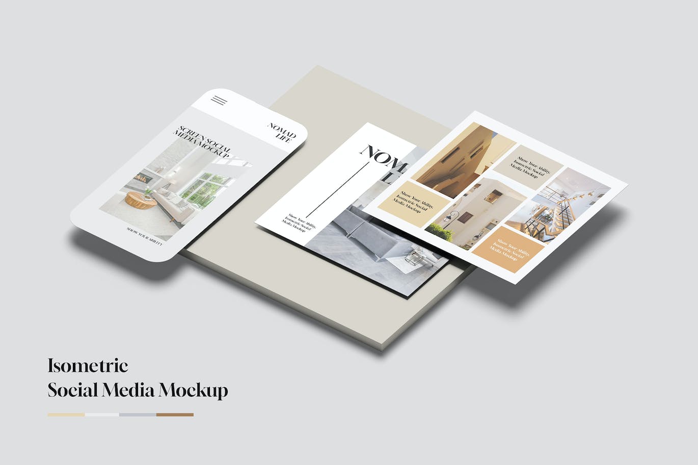 等距社交帖子&手机屏幕页面样机图v2 Isometric Social Media Mockup V2 样机素材 sucaiwan.com