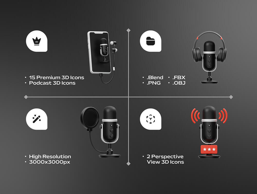 播客3D对象图标 图标素材 sucaiwan.com