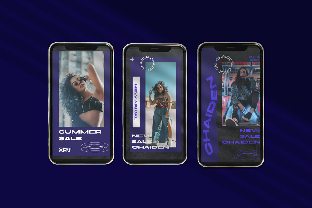 深蓝色时髦现代社交体育运动错版文字PSD模板 Chaiden – Instagram Template 设计素材 sucaiwan.com