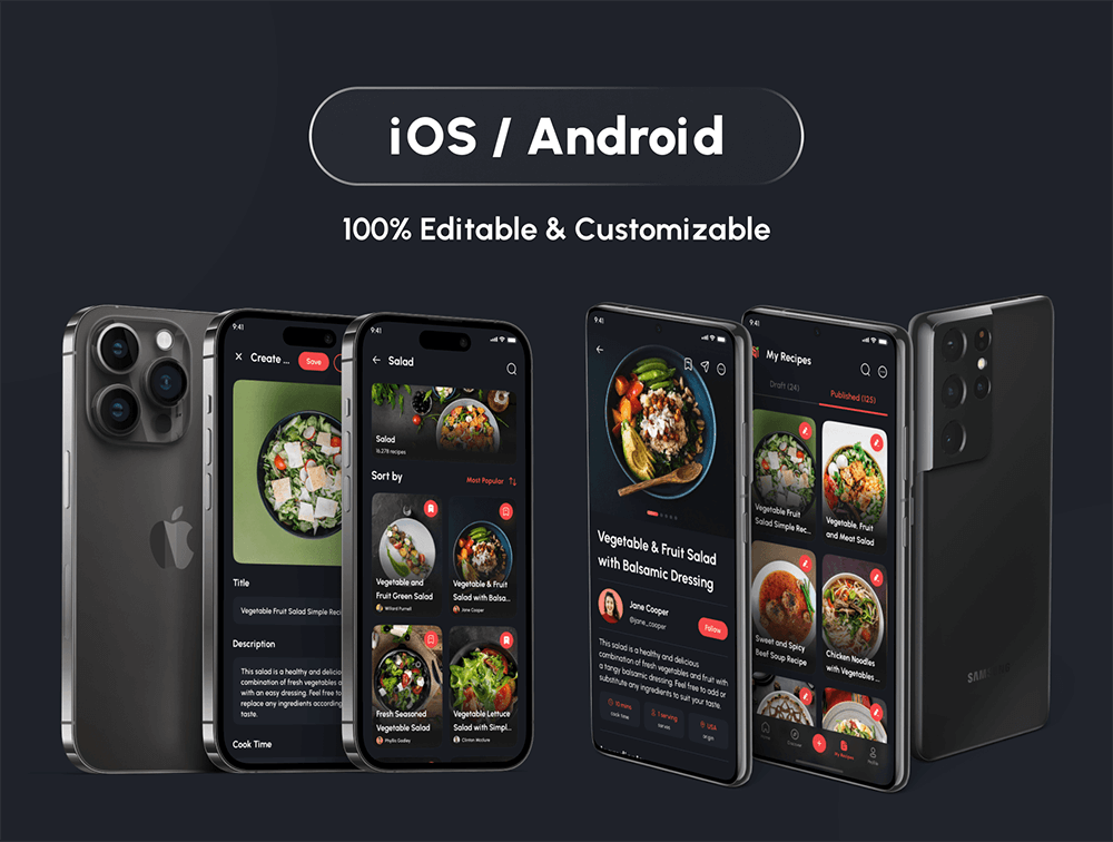 食物食谱应用程序 UI 套件 APP UI sucaiwan.com