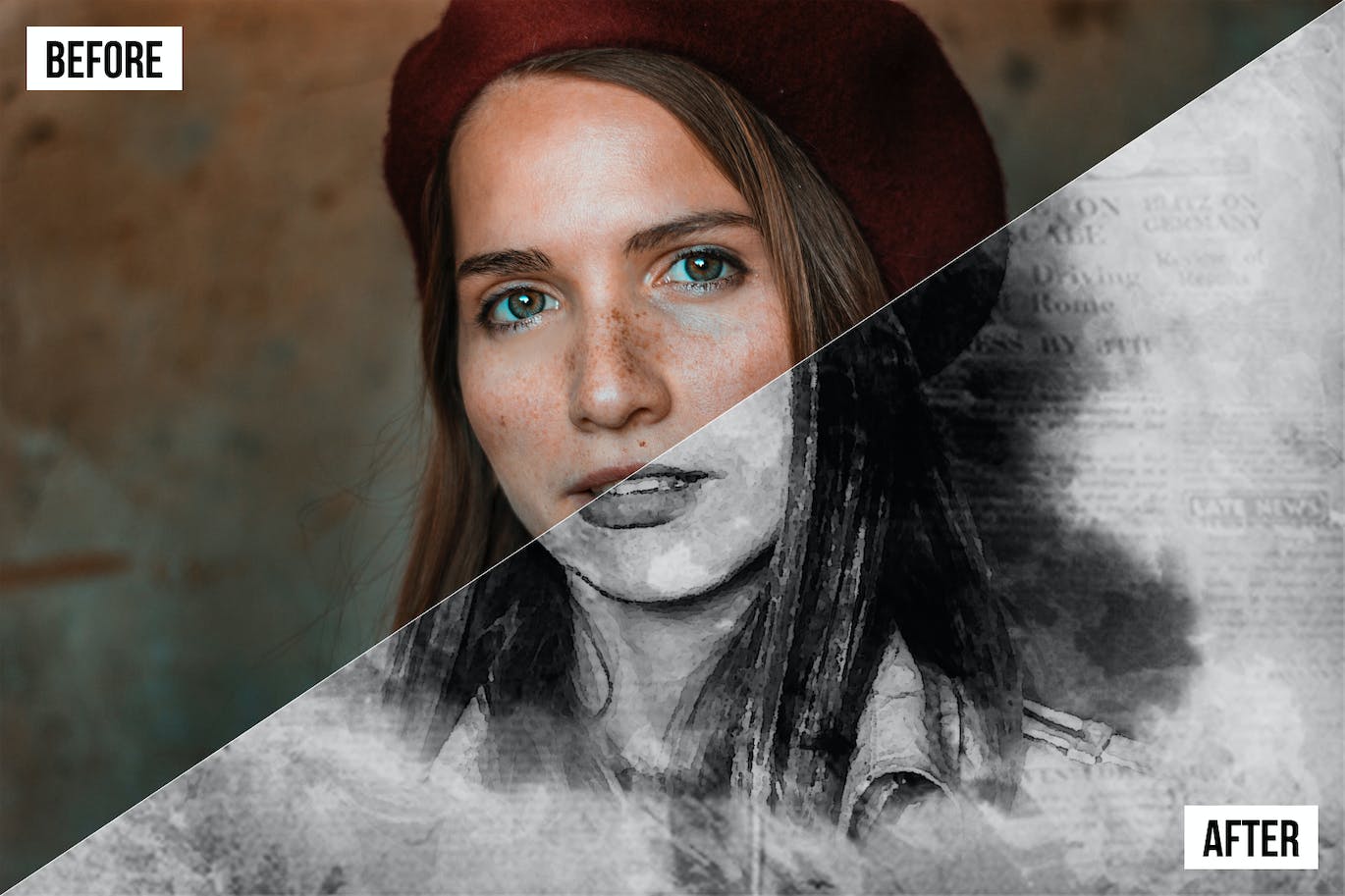 复古报纸效果PS动作模板 Old Newspaper Photoshop Action 插件预设 第2张-素材湾丨精选海外优质设计素材资源 复古报纸效果PS动作模板 Old Newspaper Photoshop Action 插件预设 sucaiwan.com