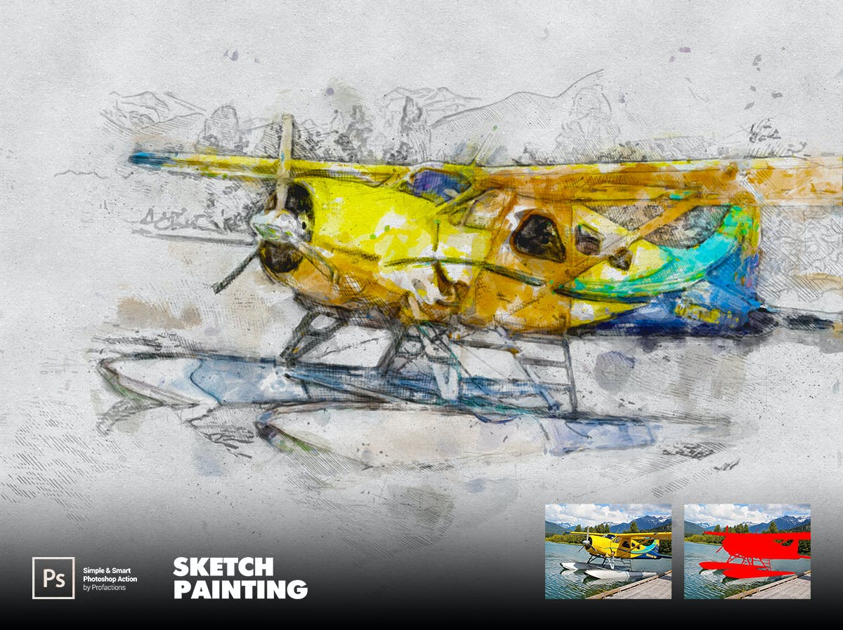 素描绘画效果照片处理ps动作 Sketch Painting Photoshop Action 插件预设 sucaiwan.com