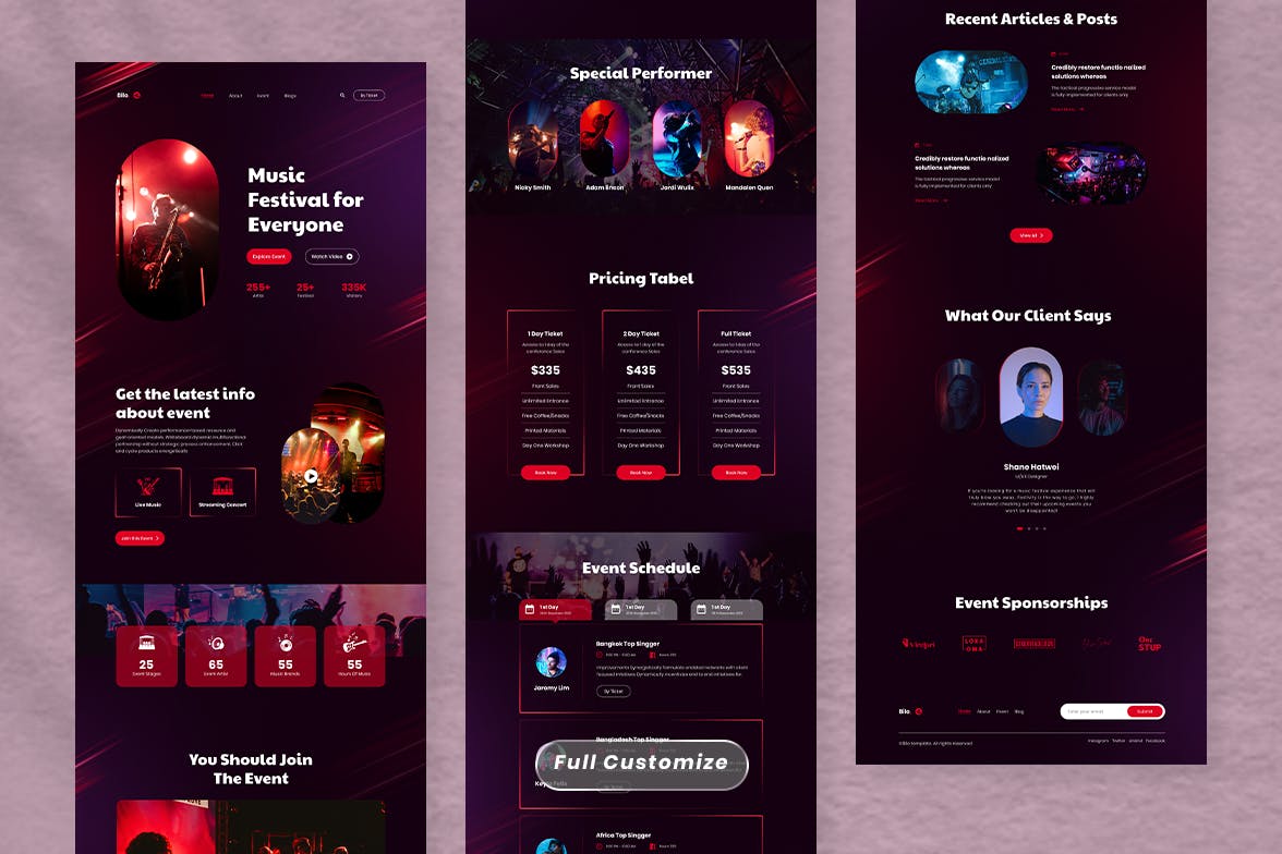 音乐活动网站着陆页模板 Music Event Landing Page – Bilo APP UI sucaiwan.com